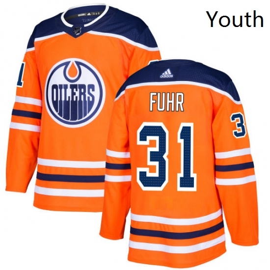 Youth Adidas Edmonton Oilers 31 Grant Fuhr Authentic Orange Home NHL Jersey